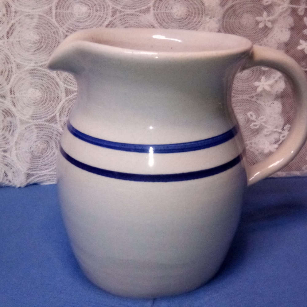 Vintage Pottery Pitcher Blue Marshall Pottery Co Texas Crazing and Chip on Side